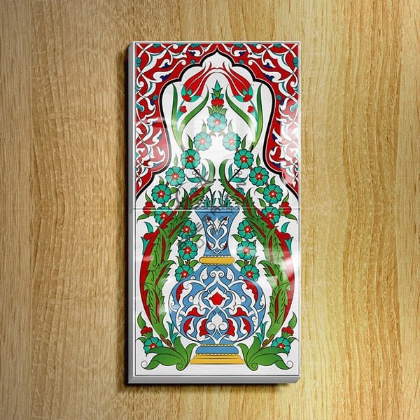 Şablon Desen 20x40 cm. - Bitkisel Vazo Motifli Çini Karo Deseni