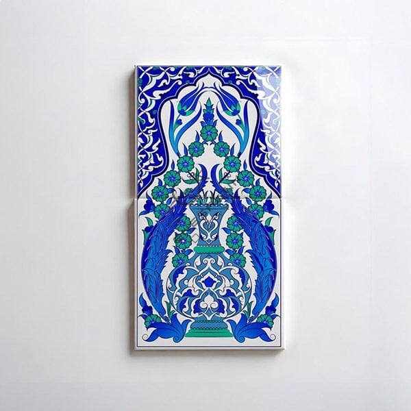 Şablon Desen 20x40 cm. - Bitkisel Vazo Motifli Çini Karo Deseni