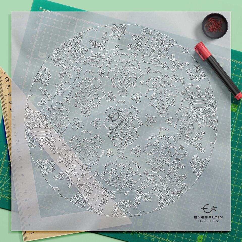 Şablon Desen - Sümbül Motifli İznik Çini Deseni