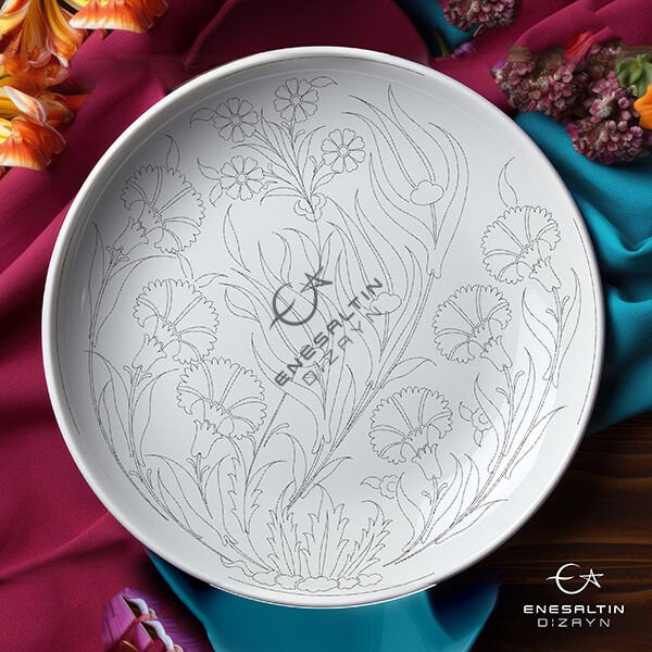 Şablon Desen  - Lale Karanfil Motifli Çini Deseni