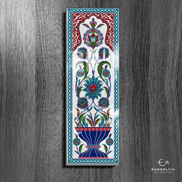 Şablon Desen 20 x 60 cm. - Bitkisel Hatayi Vazo Motifli Çini Karo Deseni