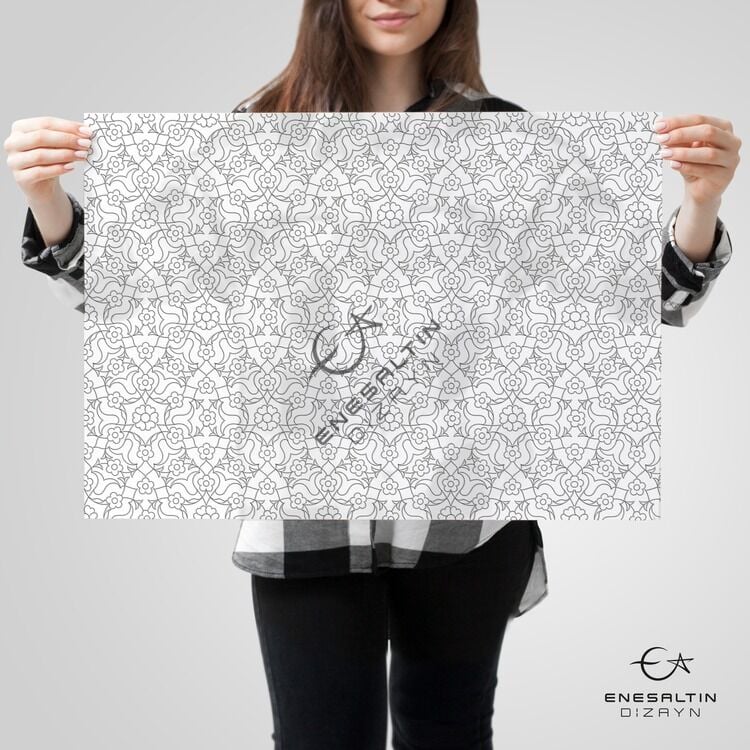 Şablon Desen 40x33 cm. - Birim Tekrarı Sürekli Motif / Ulama Çini Tabak / Karo Deseni