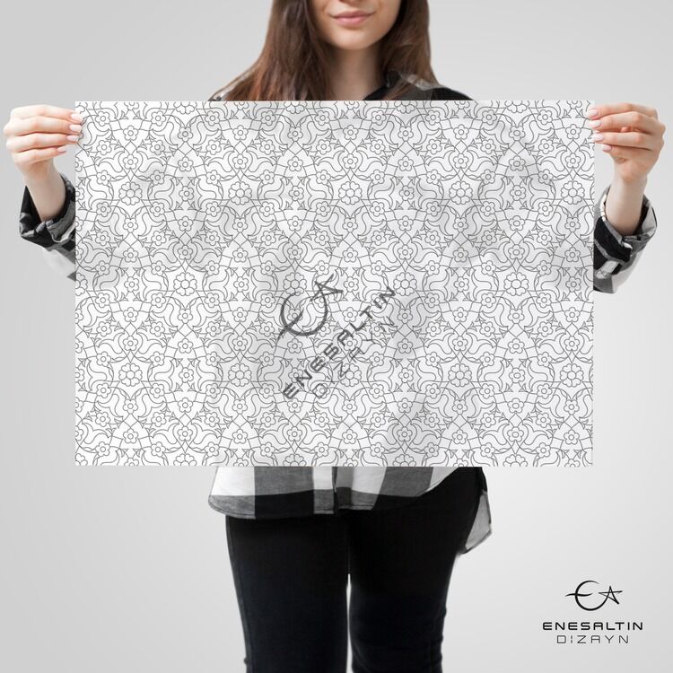 Şablon Desen 40x33 cm. - Birim Tekrarı Sürekli Motif / Ulama Çini Tabak / Karo Deseni