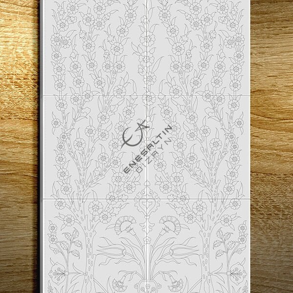 Şablon Desen 40x60 cm. BÜYÜK BOY -  Hayat Ağacı Motifli Çini Karo Deseni