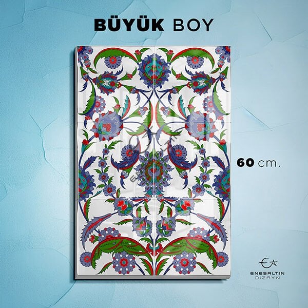 Şablon Desen 40x60 cm. BÜYÜK BOY -  Hatayi ve Hançer Yaprak Motifli Çini Karo Deseni