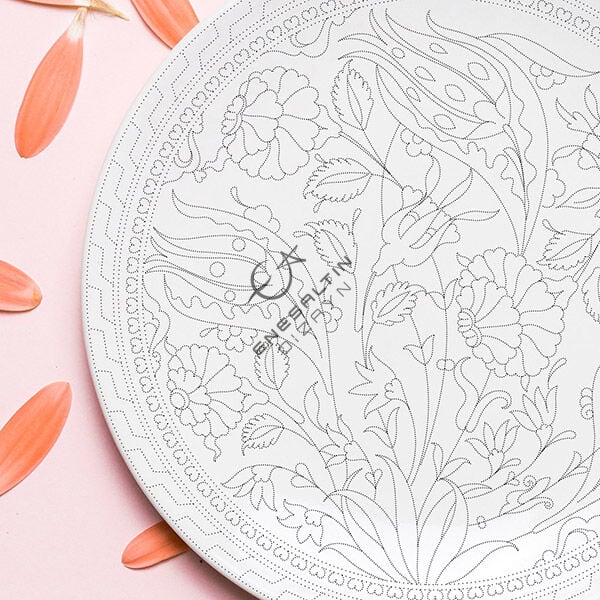 Şablon Desen - Lale Gül Bitkisel Motifli Çini Deseni