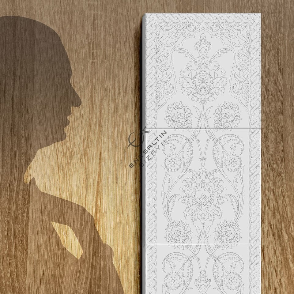 Şablon Desen 20x100 cm. - Maxi Boy Bitkisel Hatayi Vazo Motifli Çini Karo Deseni