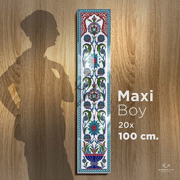 Şablon Desen 20x100 cm. - Maxi Boy Bitkisel Hatayi Vazo Motifli Çini Karo Deseni