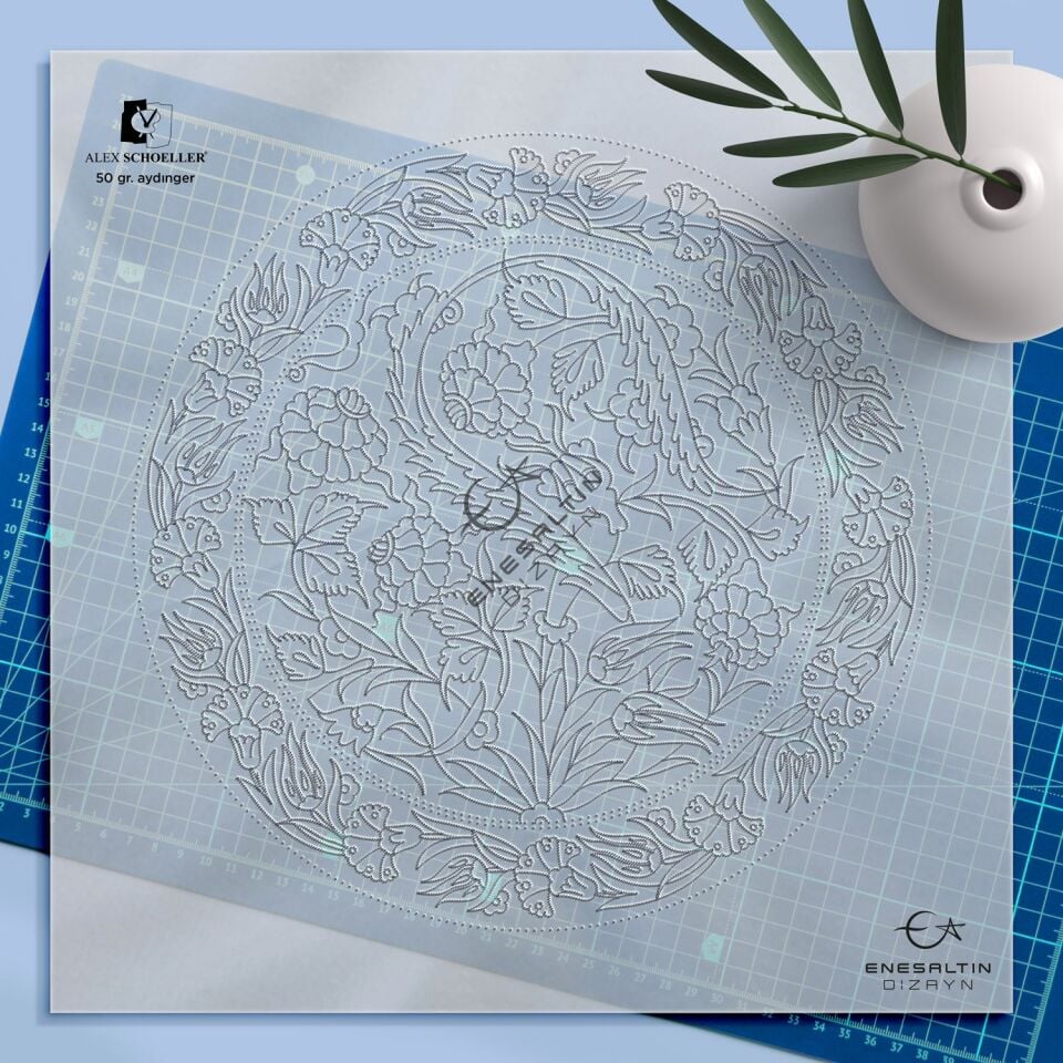 Şablon Desen 30 cm. - Gül Bahçesi Bitkisel Motifli Çini Tabak Deseni