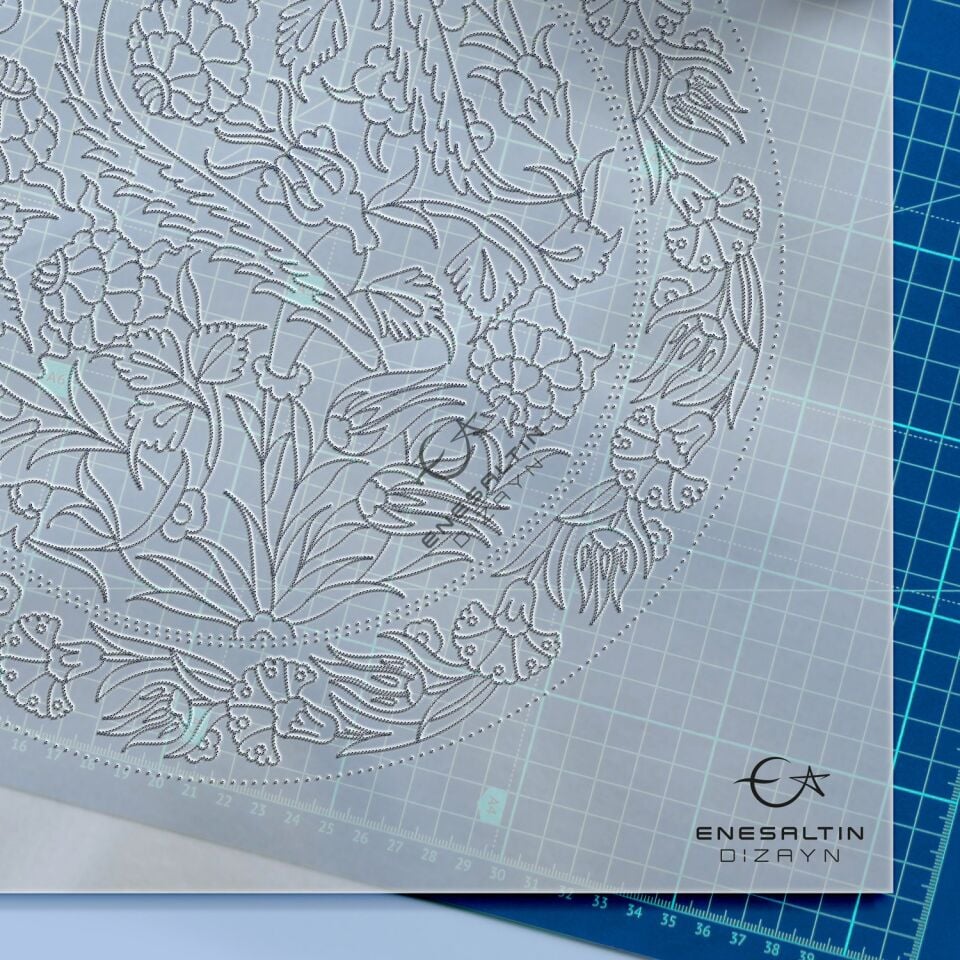 Şablon Desen 30 cm. - Gül Bahçesi Bitkisel Motifli Çini Tabak Deseni