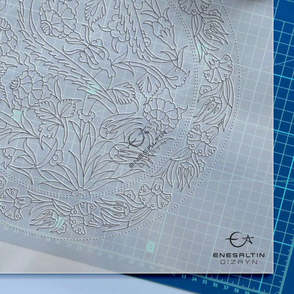 Şablon Desen 30 cm. - Gül Bahçesi Bitkisel Motifli Çini Tabak Deseni
