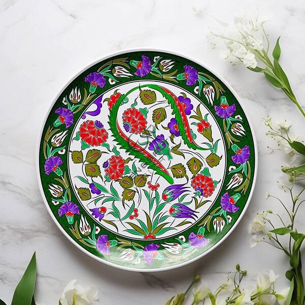 Şablon Desen 30 cm. - Gül Bahçesi Bitkisel Motifli Çini Tabak Deseni