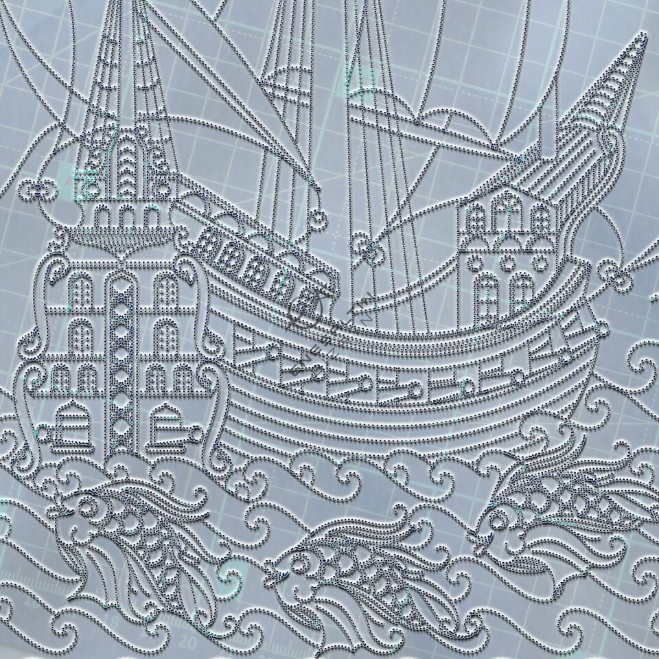 Şablon Desen 20x40 cm. - Kalyon ve Balık Motifli Çini Karo Deseni