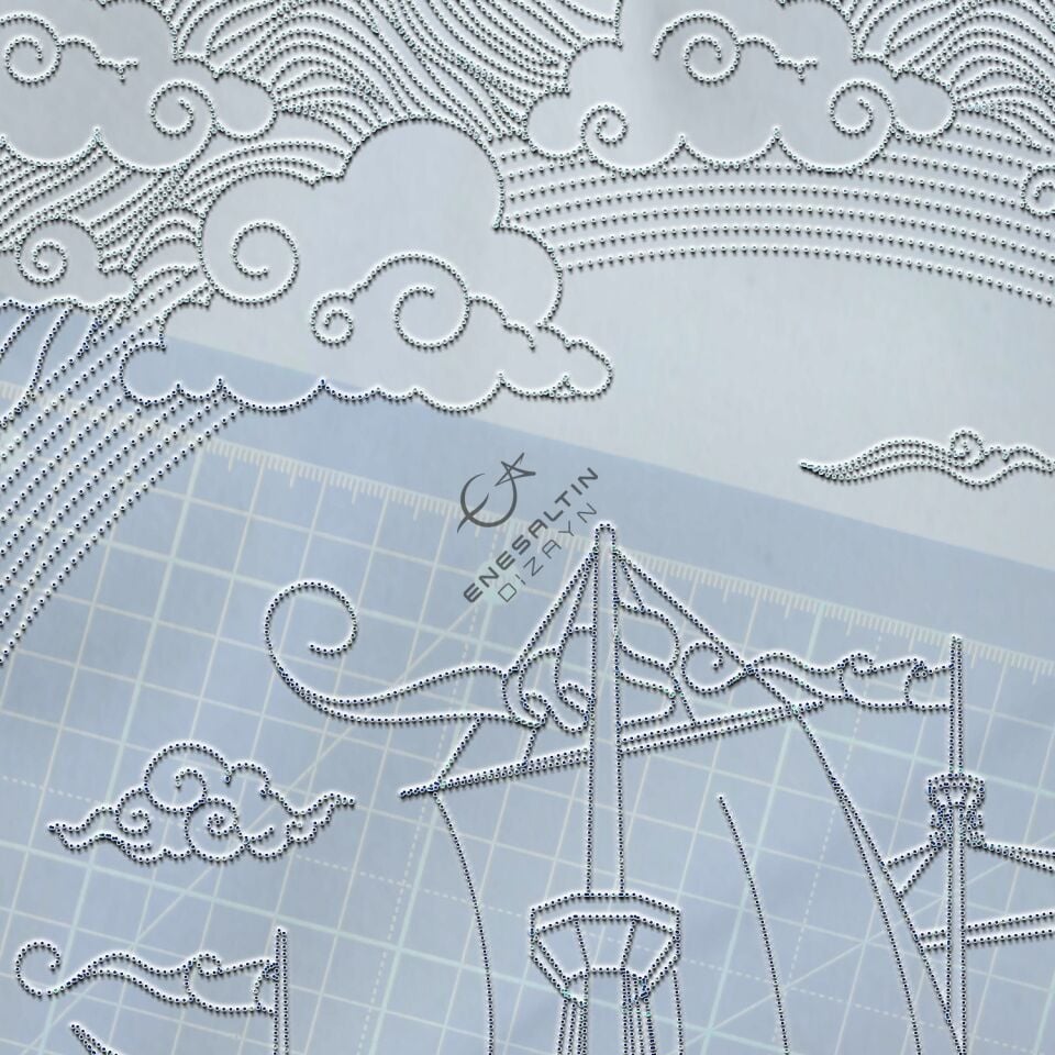 Şablon Desen 20x40 cm. - Kalyon ve Balık Motifli Çini Karo Deseni