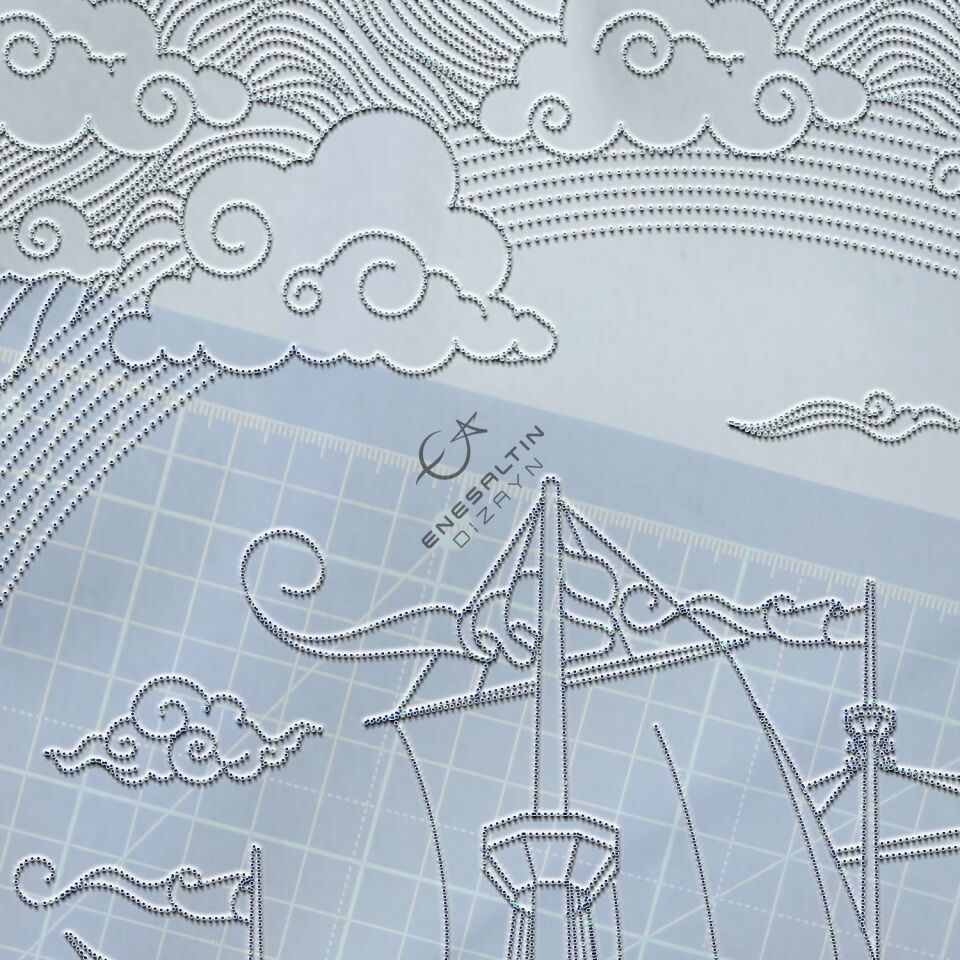 Şablon Desen 20x40 cm. - Kalyon ve Balık Motifli Çini Karo Deseni