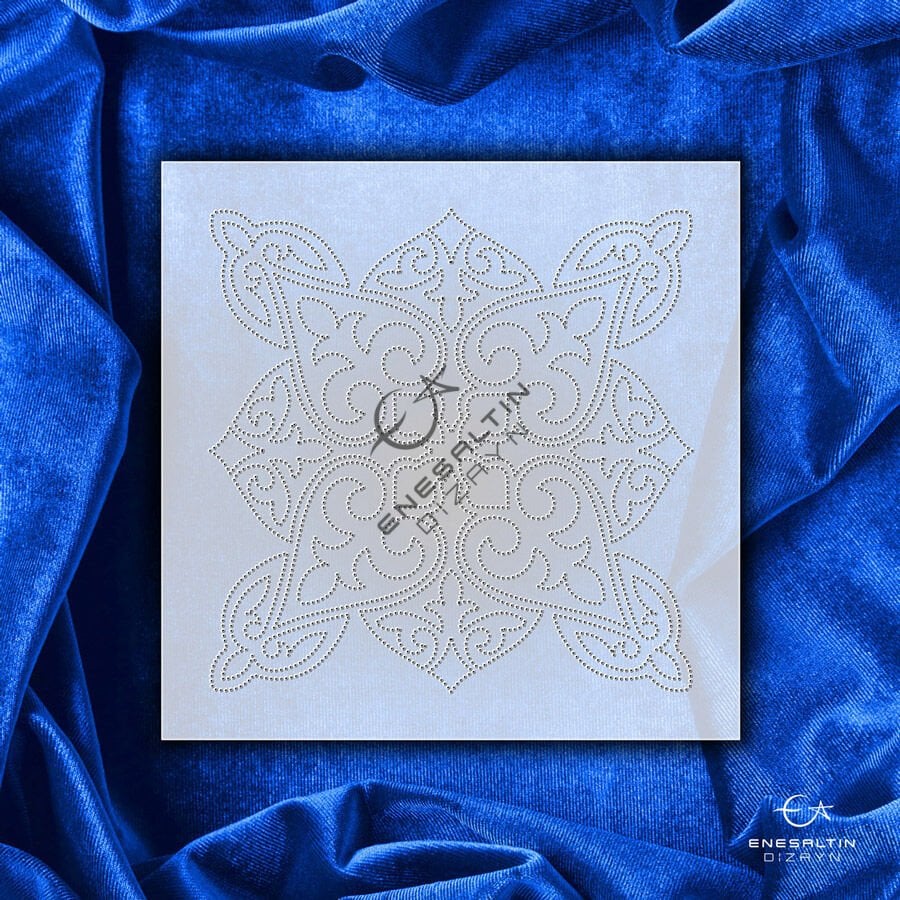 Şablon Desen 10x10 cm. 2 KOPYA - Vintage Mozaik Tile Motifli Çini Karo Deseni