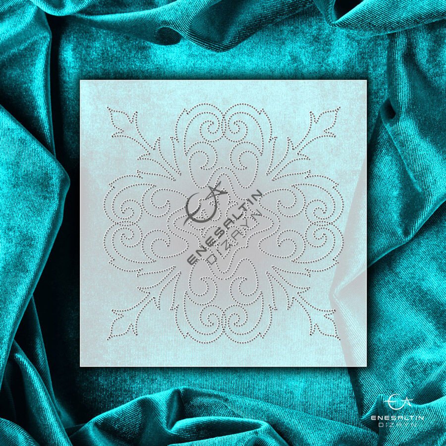 Şablon Desen 10x10 cm. 2 KOPYA - Vintage Mozaik Tile Motifli Çini Karo Deseni