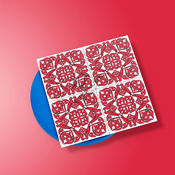 Şablon Desen 10x10 cm. 2 KOPYA - Vintage Mozaik Tile Kuş Motifli Çini Karo Deseni