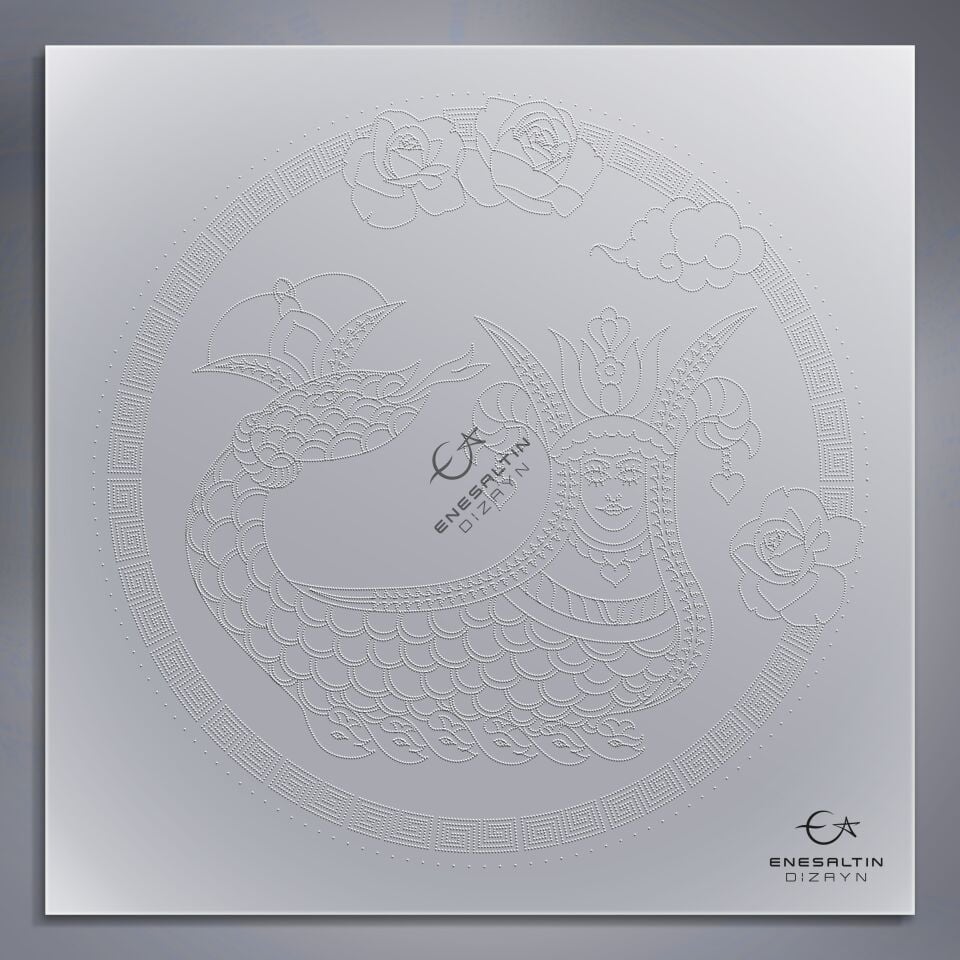 Şablon Desen 30 cm. - Şahmaran Motifli Çini Tabak Deseni