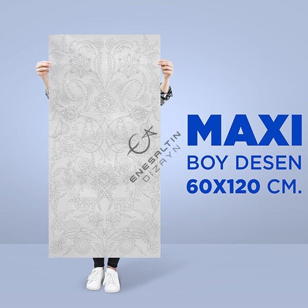 Şablon Desen 60x120 cm. MAXI BOY -  Hatayi ve Hançer Yaprak Motifli Çini Karo Deseni