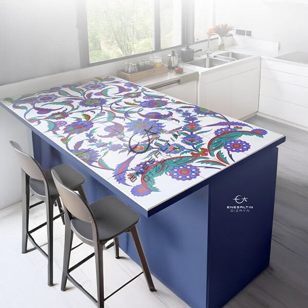 Şablon Desen 60x120 cm. MAXI BOY -  Hatayi ve Hançer Yaprak Motifli Çini Karo Deseni