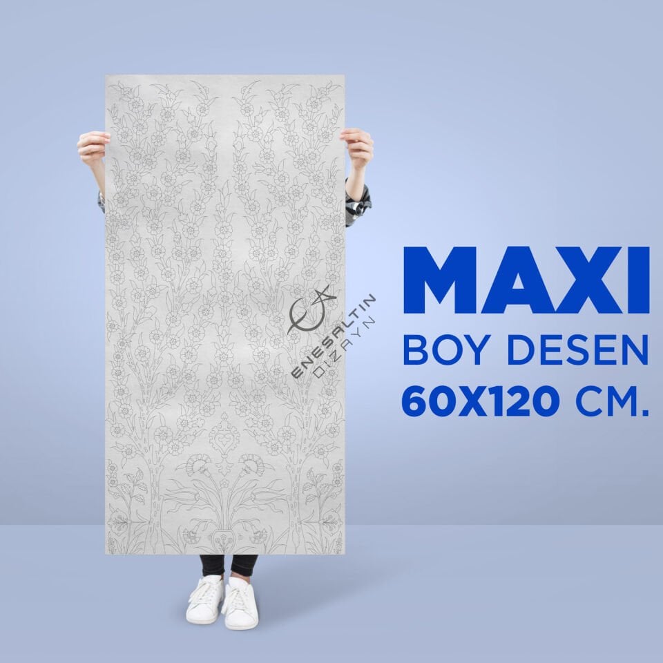 Şablon Desen 60x120 cm. MAXI BOY -  Hayat Ağacı Motifli Çini Karo Deseni