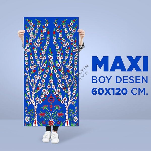 Şablon Desen 60x120 cm. MAXI BOY -  Hayat Ağacı Motifli Çini Karo Deseni