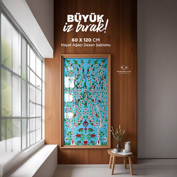 Şablon Desen 60x120 cm. MAXI BOY -  Hayat Ağacı Motifli Çini Karo Deseni