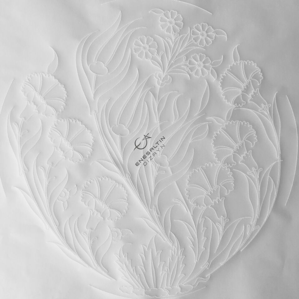 Şablon Desen 18 cm. - Lale Karanfil Motifli Çini Deseni