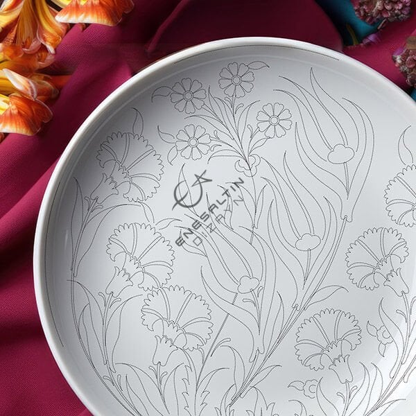 Şablon Desen 30 cm. - Lale Karanfil Motifli Çini Deseni