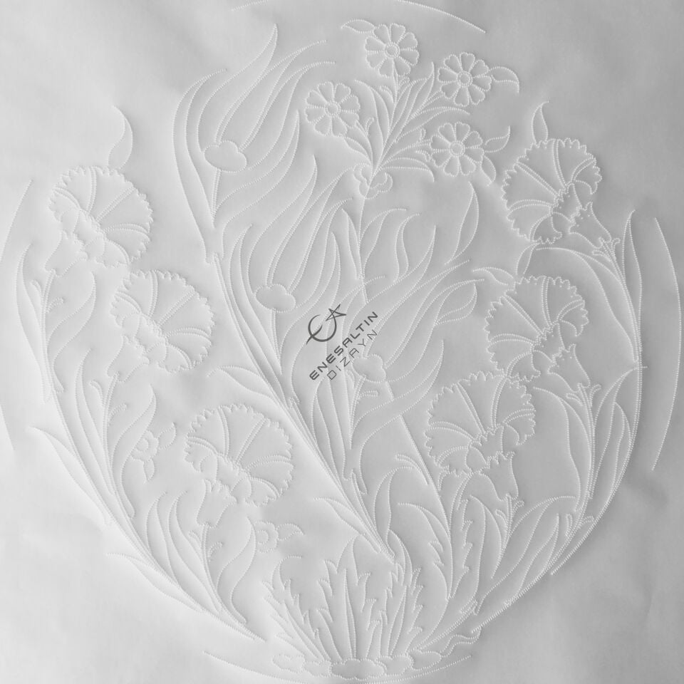 Şablon Desen 30 cm. - Lale Karanfil Motifli Çini Deseni