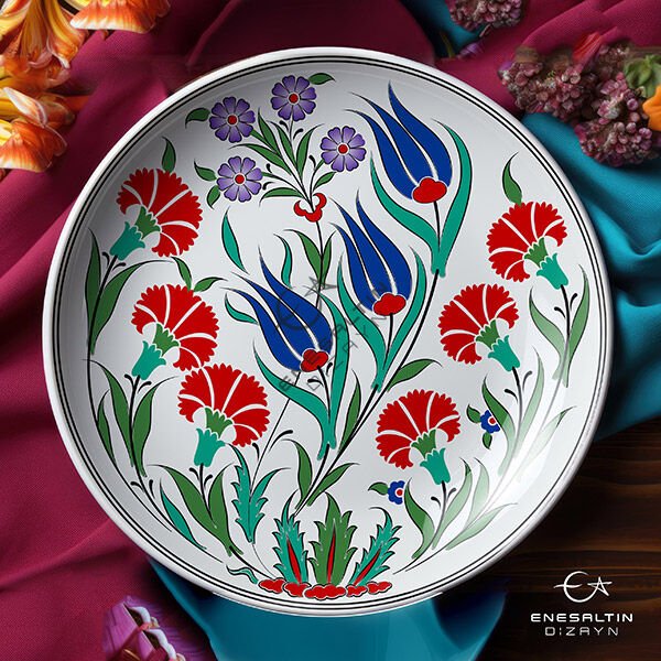 Şablon Desen 30 cm. - Lale Karanfil Motifli Çini Deseni
