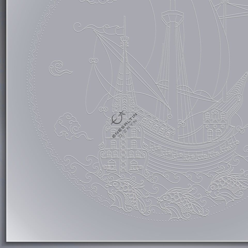 Şablon Desen 20 cm. - Kalyon ve Balık Motifli Çini Tabak Deseni