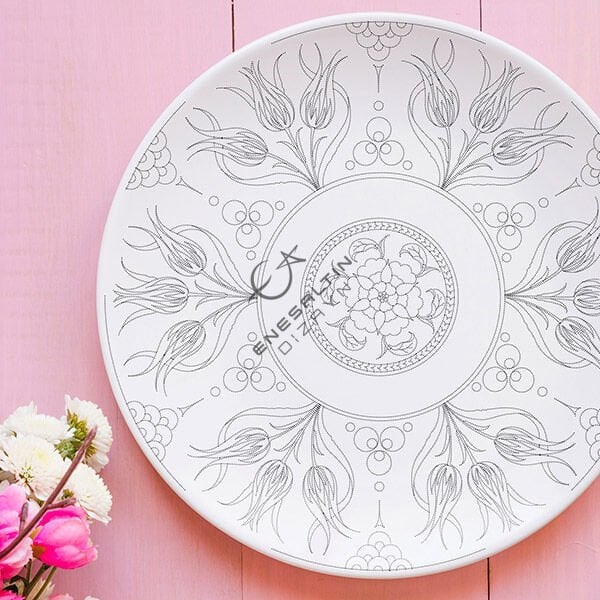 Şablon Desen 25 cm. - Lale Motifli Çini Deseni