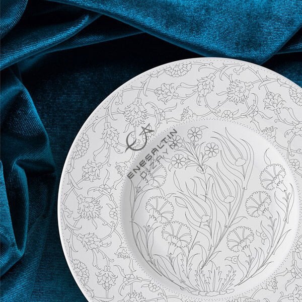 Şablon Desen 25 cm. - Bitkisel Motifli Çini Deseni