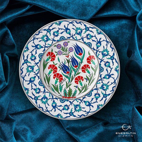 Şablon Desen 25 cm. - Bitkisel Motifli Çini Deseni