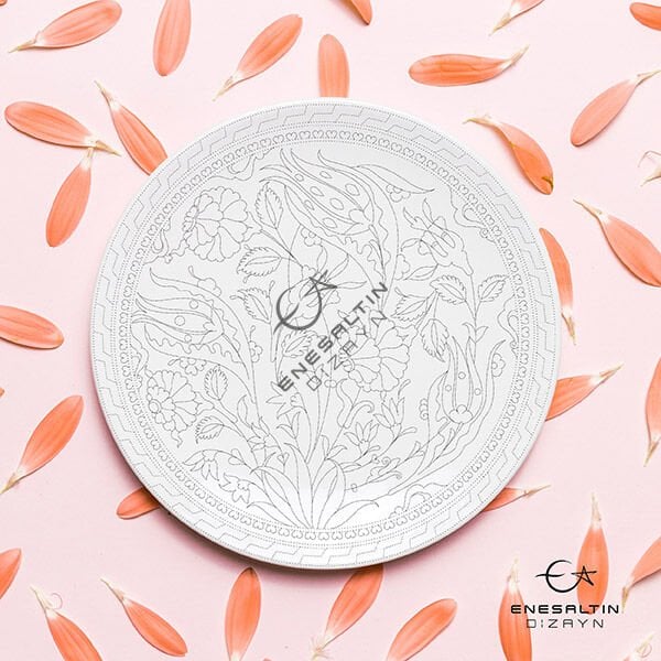 Şablon Desen  - Lale Gül Bitkisel Motifli Çini Deseni