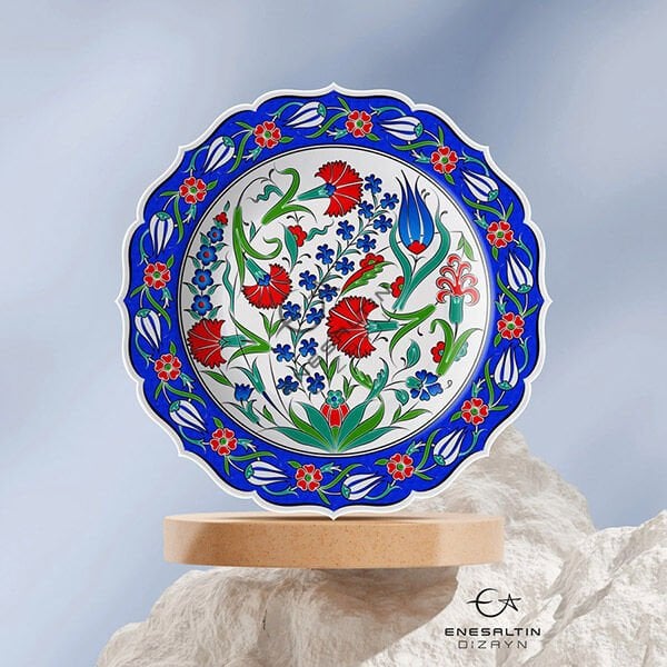 Şablon Desen 30 cm. - Karanfil Sümbül Motifli Çini Tabak Deseni