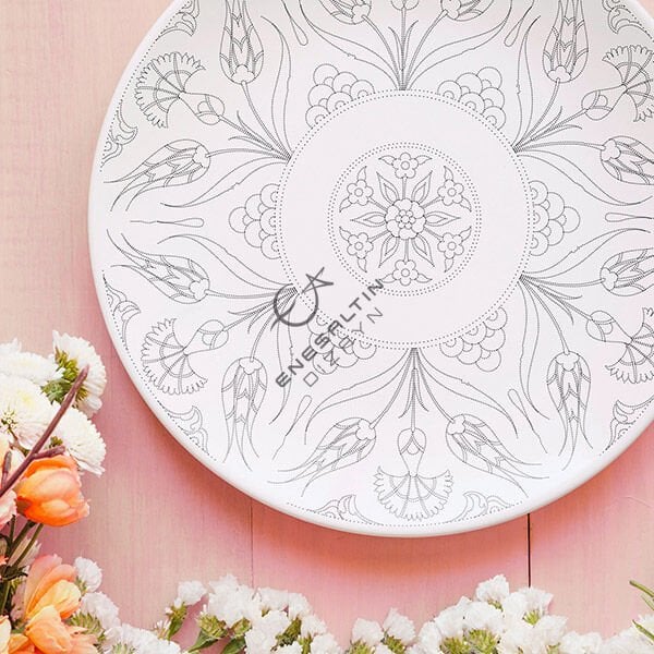 Şablon Desen 25 cm. - Lale Karanfil Motifli Çini Deseni