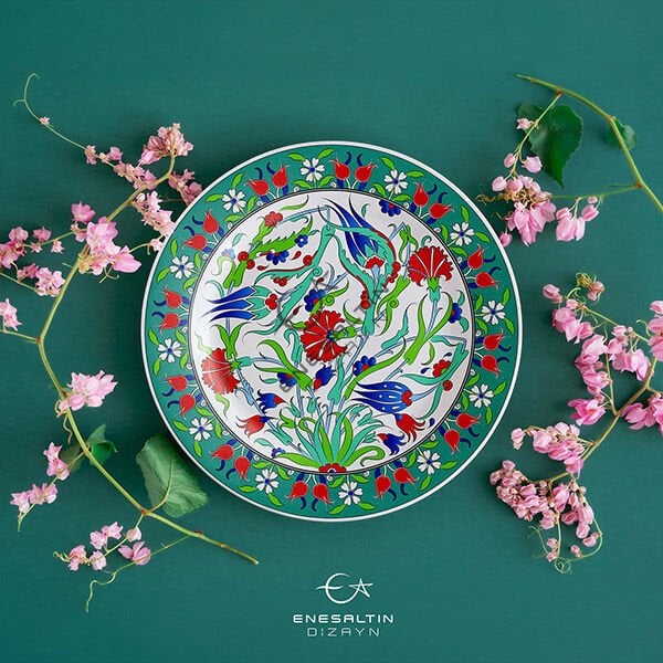 Şablon Desen 30 cm. - Kırık Lale ve Karanfil Motifli Çini Tabak Deseni