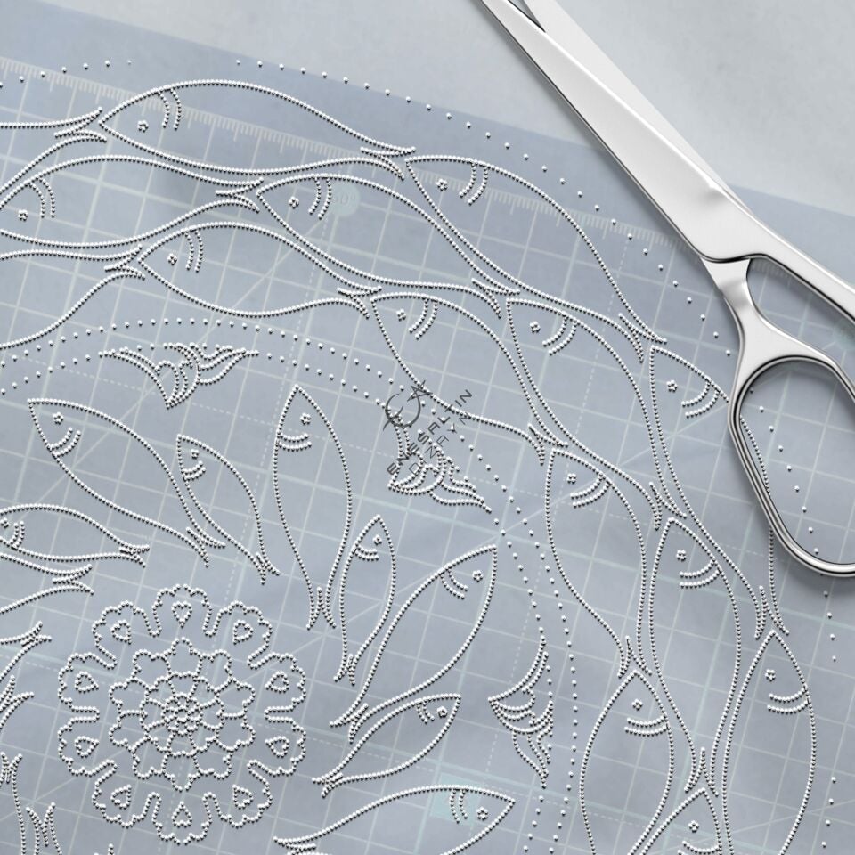 Şablon Desen 30 cm. - Balık Sürüsü Motifli Çini Tabak Deseni
