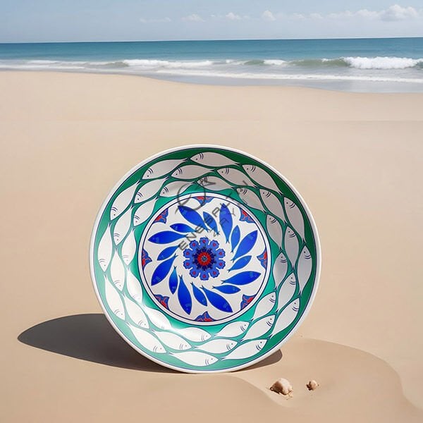 Şablon Desen 30 cm. - Balık Sürüsü Motifli Çini Tabak Deseni