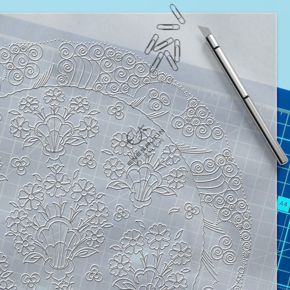 Şablon Desen 30 cm. - Penç Buketi Motifli İznik Çini Deseni