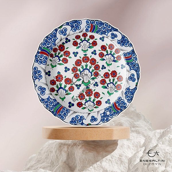 Şablon Desen 30 cm. - Penç Buketi Motifli İznik Çini Deseni