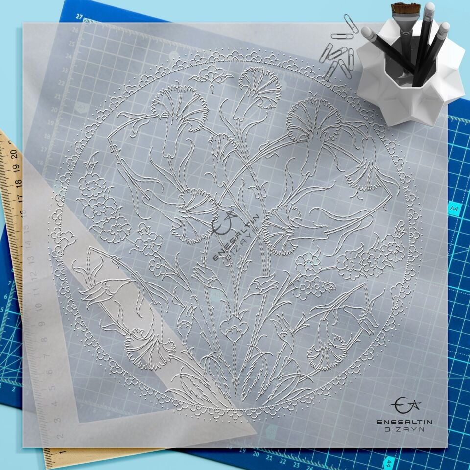 Şablon Desen 30 cm. - Karanfil Motifli İznik Çini Deseni