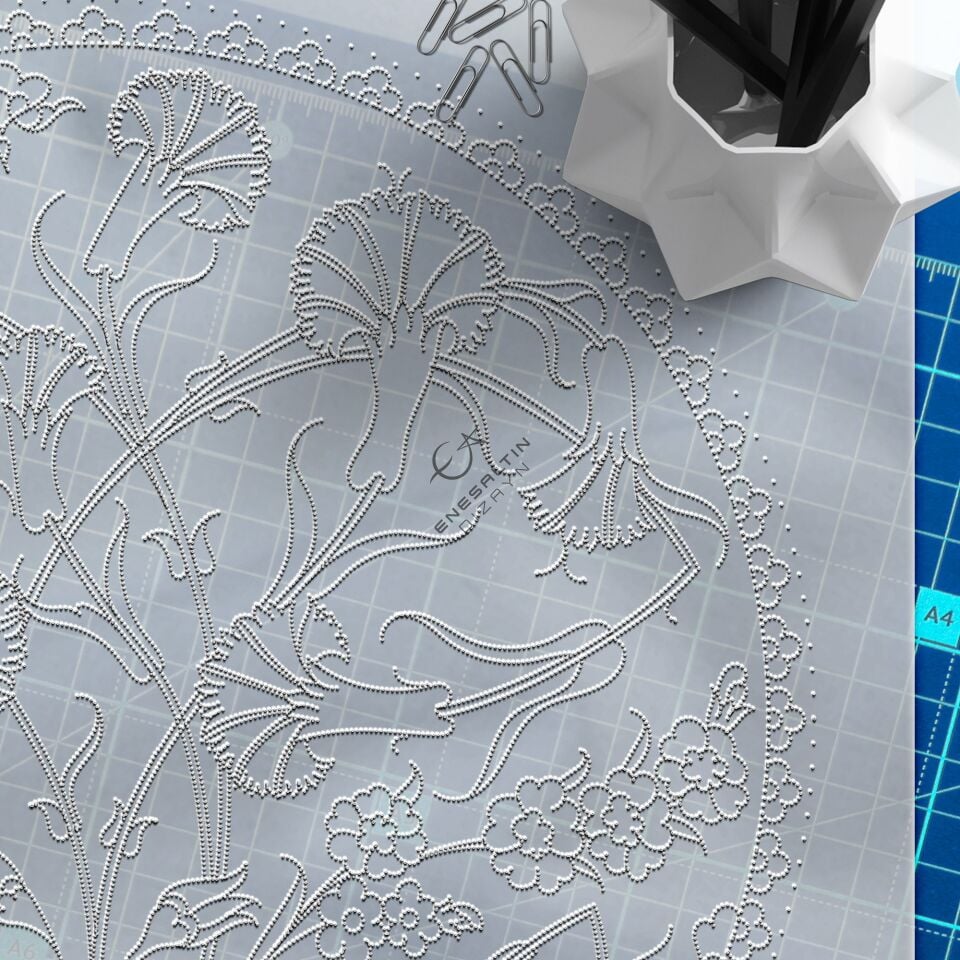 Şablon Desen 30 cm. - Karanfil Motifli İznik Çini Deseni