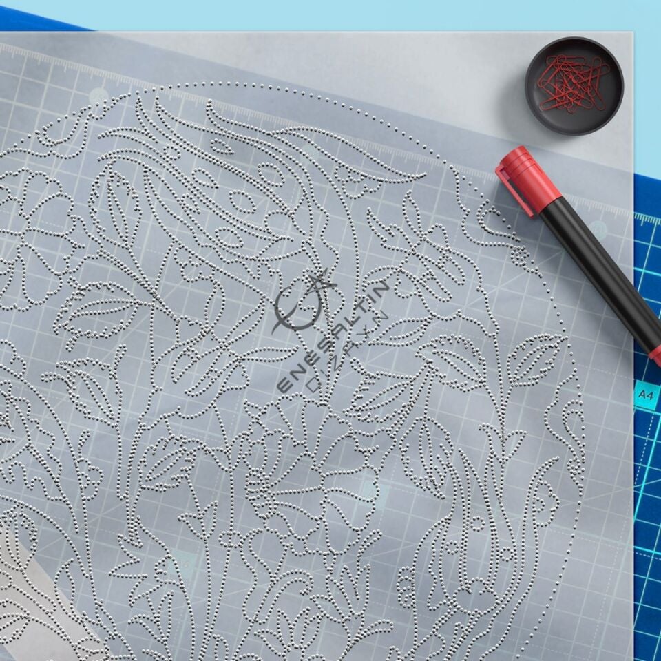 Şablon Desen 18 cm. - Lale Gül Bitkisel Motifli Çini Deseni