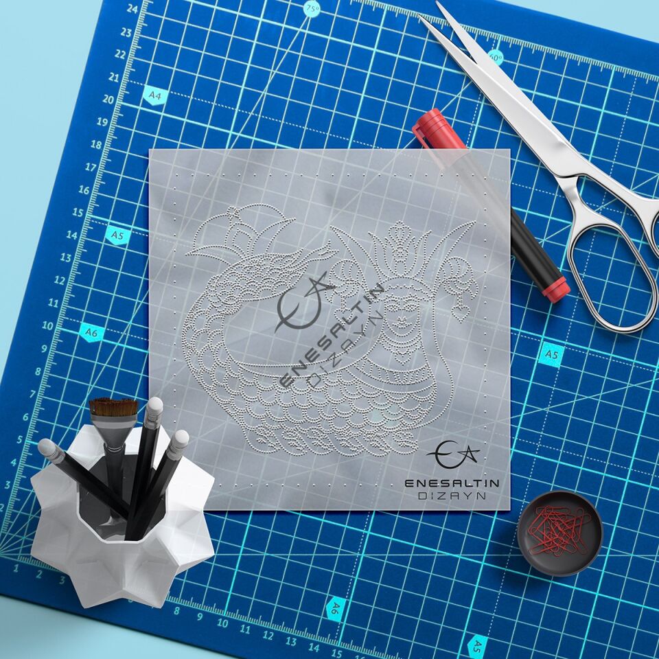 Şablon Desen 10x10 cm. 2 KOPYA - Şahmaran Motifli Çini Karo / Tabak / Dik Mamul Deseni