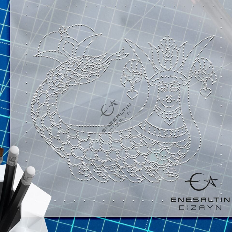 Şablon Desen 10x10 cm. 2 KOPYA - Şahmaran Motifli Çini Karo / Tabak / Dik Mamul Deseni