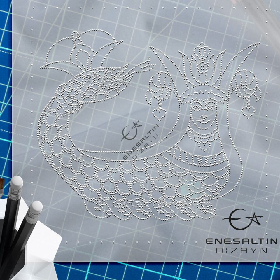 Şablon Desen 10x10 cm. 2 KOPYA - Şahmaran Motifli Çini Karo / Tabak / Dik Mamul Deseni